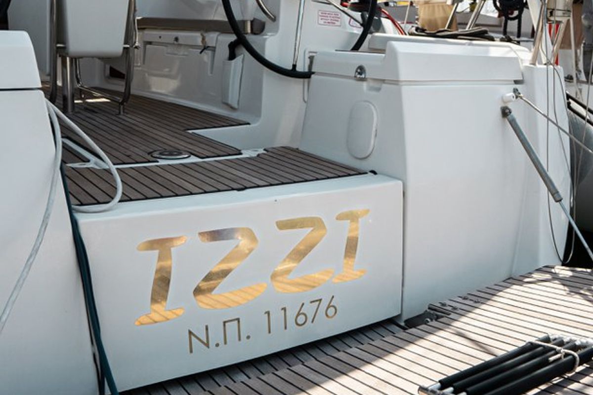 Deck of Izzi, a Jeanneau Sun Odyssey 419 sailboat at Municipal Unit of Lefkada, Greece