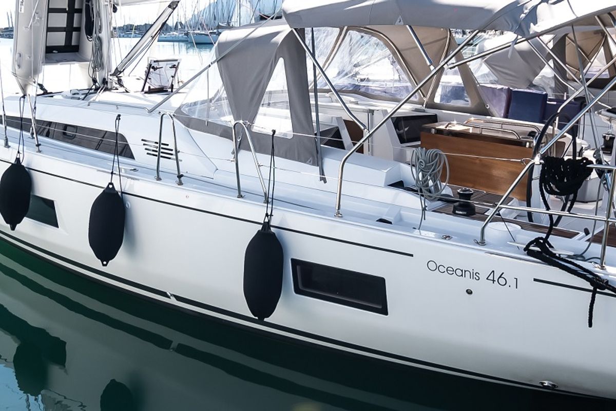 Exterior view of PHORKYS GEN + A.C, a Beneteau Oceanis 46.1 sailboat at Municipal Unit of Lefkada, Greece