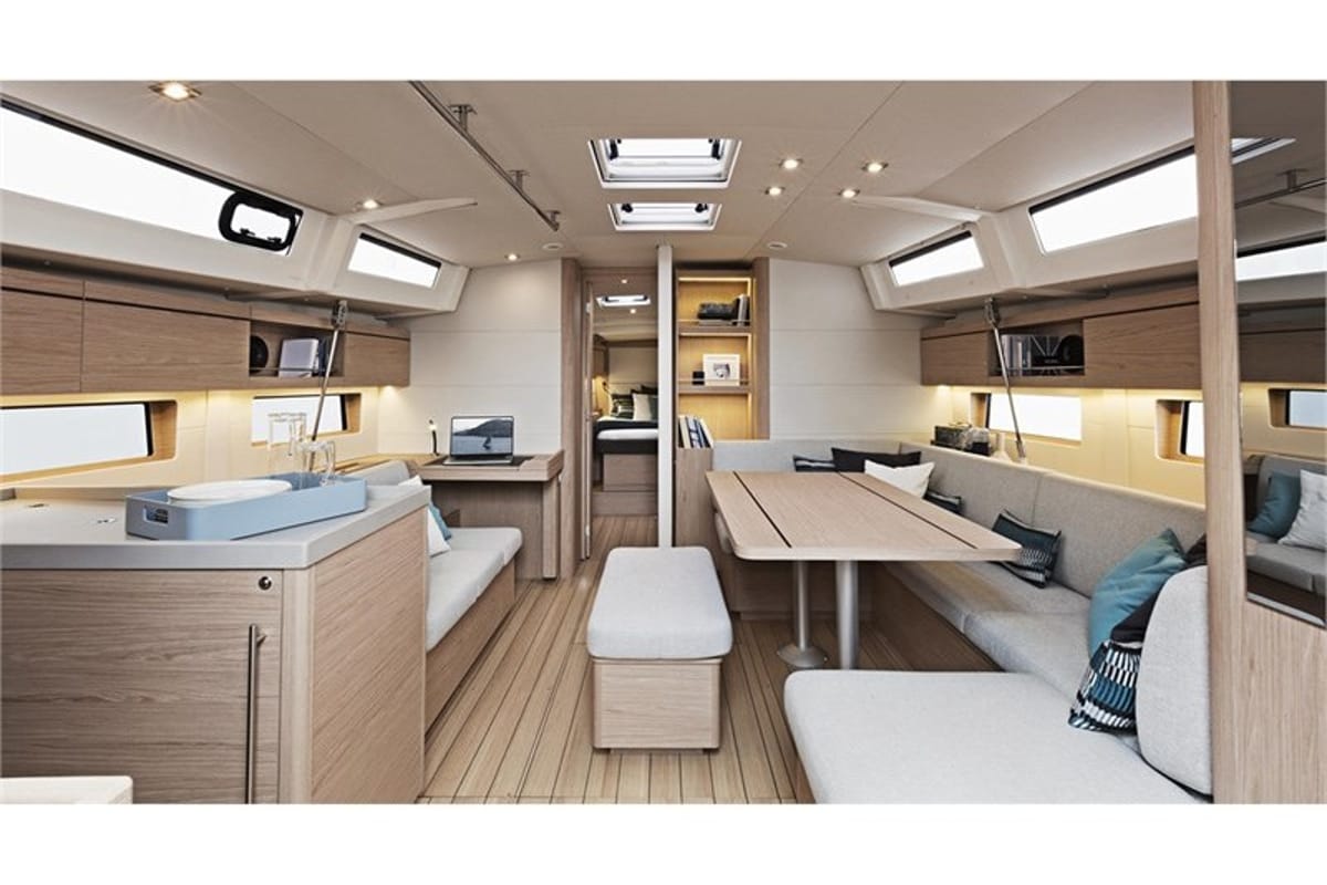 Salon of PHORKYS GEN + A.C, a Beneteau Oceanis 46.1 sailboat at Municipal Unit of Lefkada, Greece