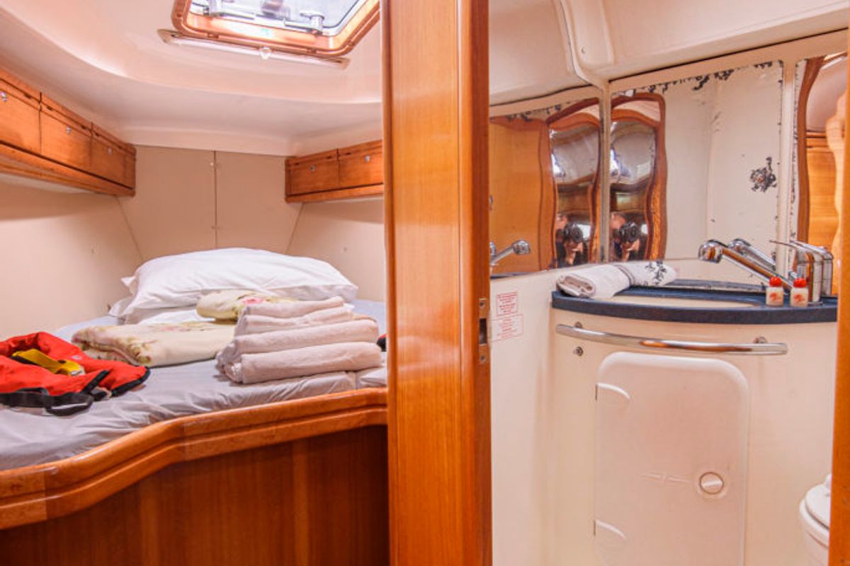 Head on Gigiona, a Bavaria 37 Cruiser sailboat at San Vincenzo, Italy
