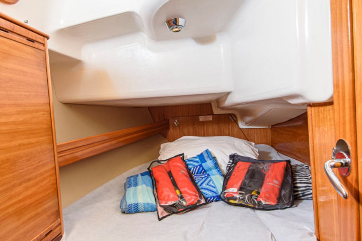 Cabin on Gigiona, a Bavaria 37 Cruiser sailboat at San Vincenzo, Italy