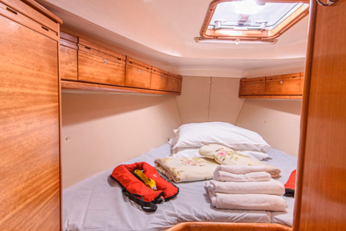 Cabin on Gigiona, a Bavaria 37 Cruiser sailboat at San Vincenzo, Italy