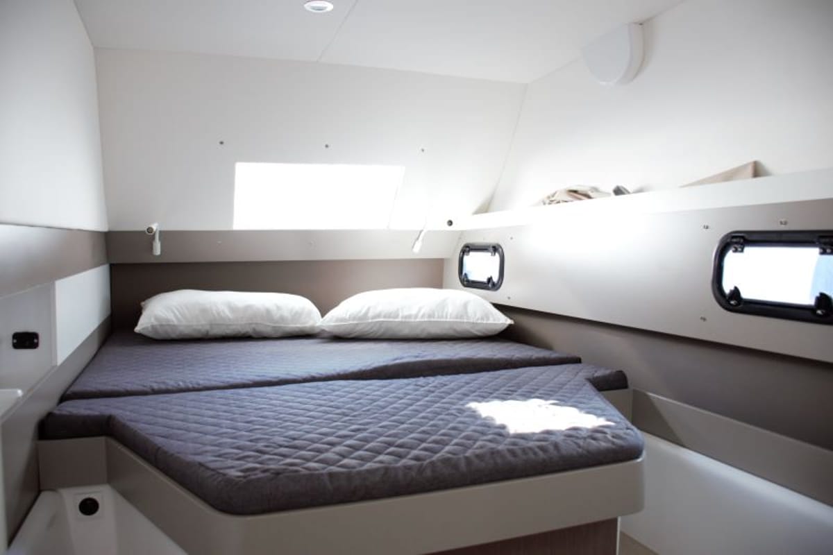 Cabin on Fasteam Two, a Bali 4.3 catamaran at Castellammare di Stabia, Italy