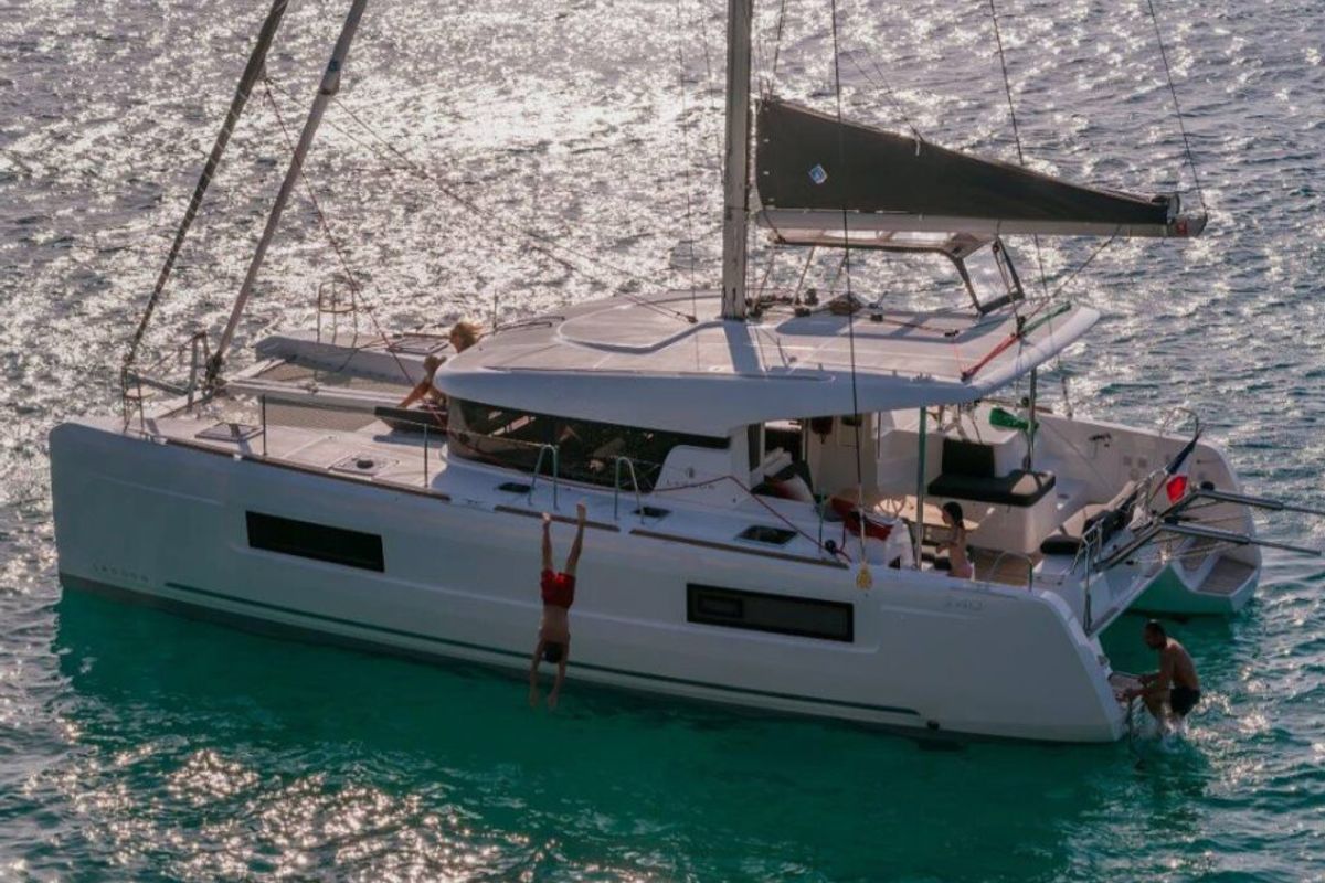 Exterior view of Mary Grace, a Lagoon 40 catamaran at Municipal Unit of Lefkada, Greece