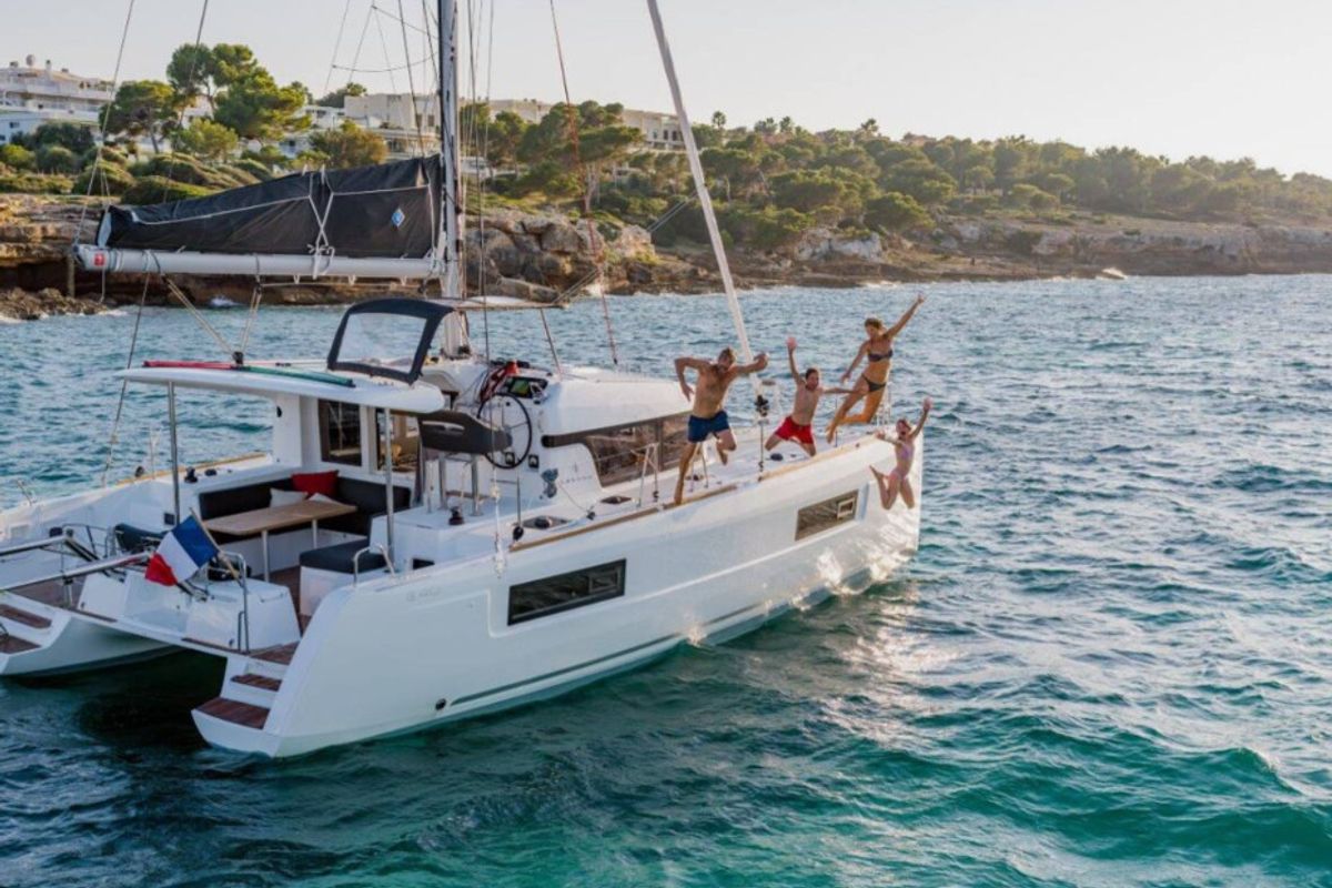 Exterior view of Mary Grace, a Lagoon 40 catamaran at Municipal Unit of Lefkada, Greece