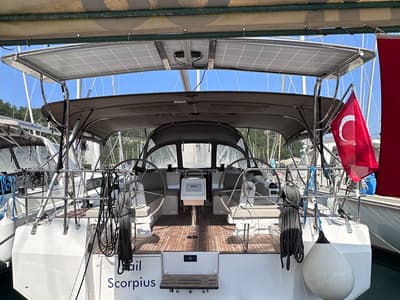 Cockpit of Sail Scorpius, a Bavaria C42 sailboat at Marmaris, Turkey