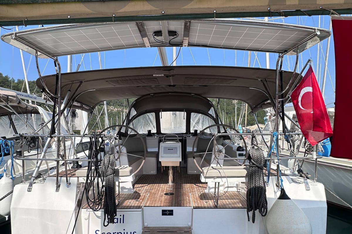 Cockpit of Sail Scorpius, a Bavaria C42 sailboat at Marmaris, Turkey