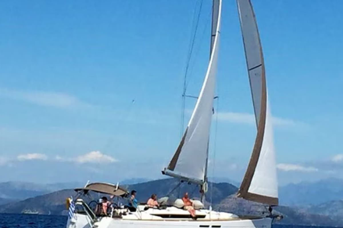 Exterior view of Korinne, a Jeanneau Sun Odyssey 409 sailboat at Kontokali, Greece