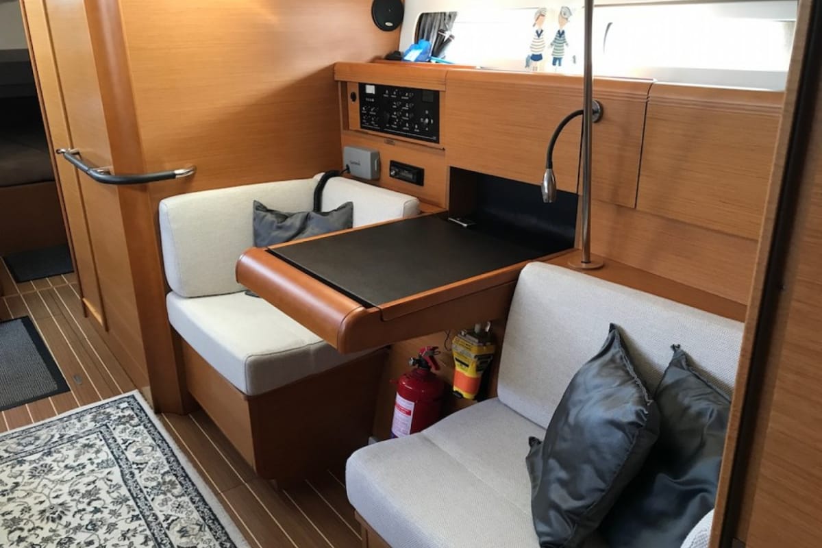Salon of Korinne, a Jeanneau Sun Odyssey 409 sailboat at Kontokali, Greece