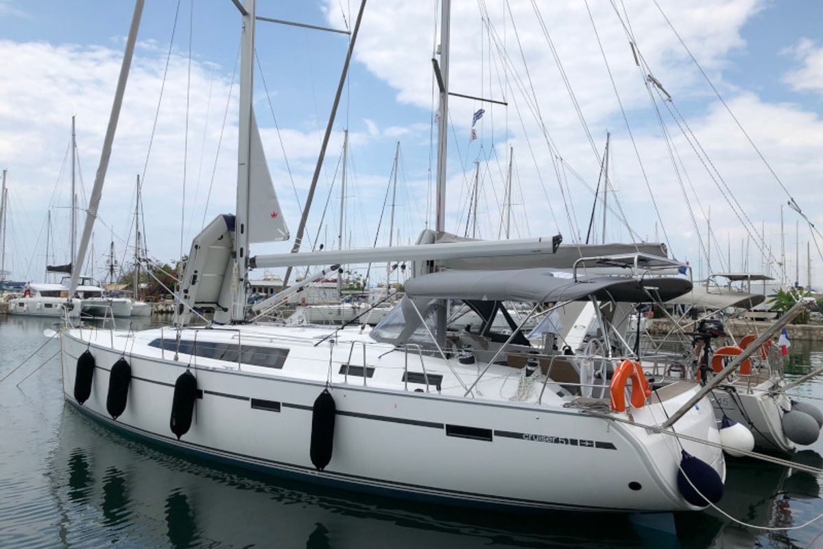 Exterior view of Alma Libre III, a Bavaria Cruiser 51 sailboat at Municipal Unit of Lefkada, Greece