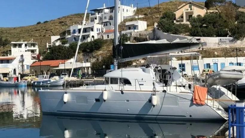 BUTTERFLY, a Lagoon Lagoon 380 catamaran at Parikia, Greece