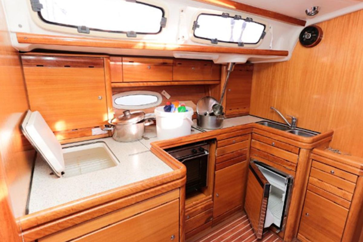 Galley of Biki, a Bavaria 46 sailboat at Pisticci, Italy