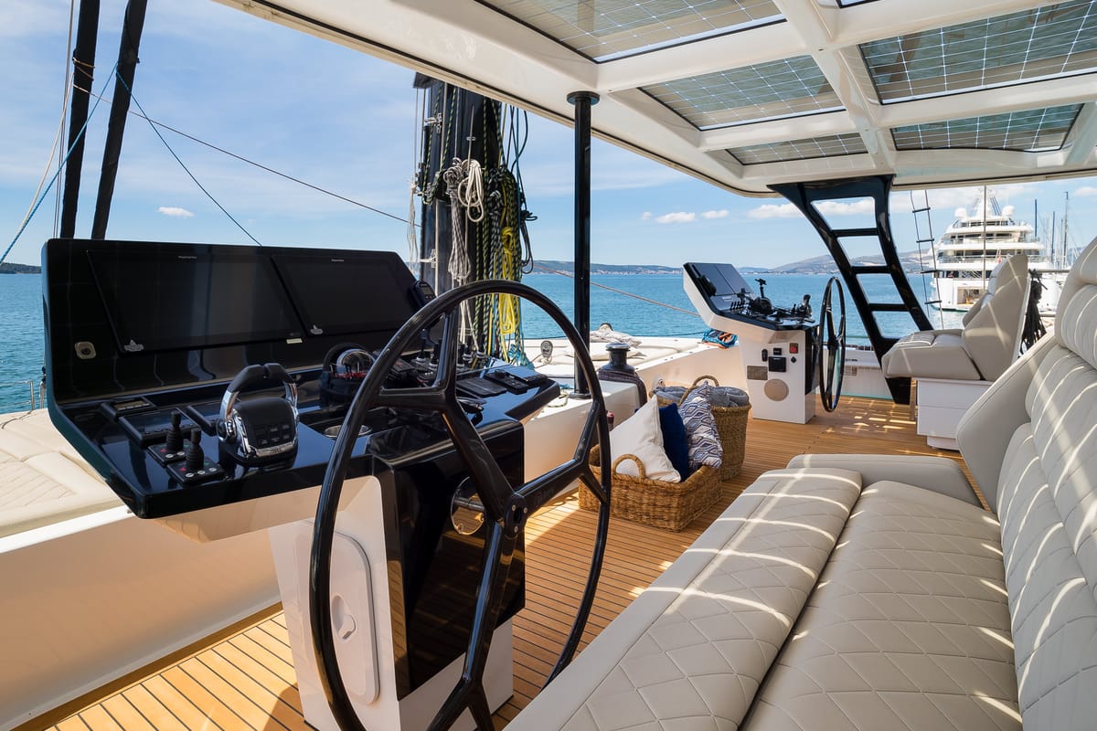 Cockpit of Dessus, a Sunreef Yachts Sunreef 60 catamaran at Grad Kaštela, Croatia