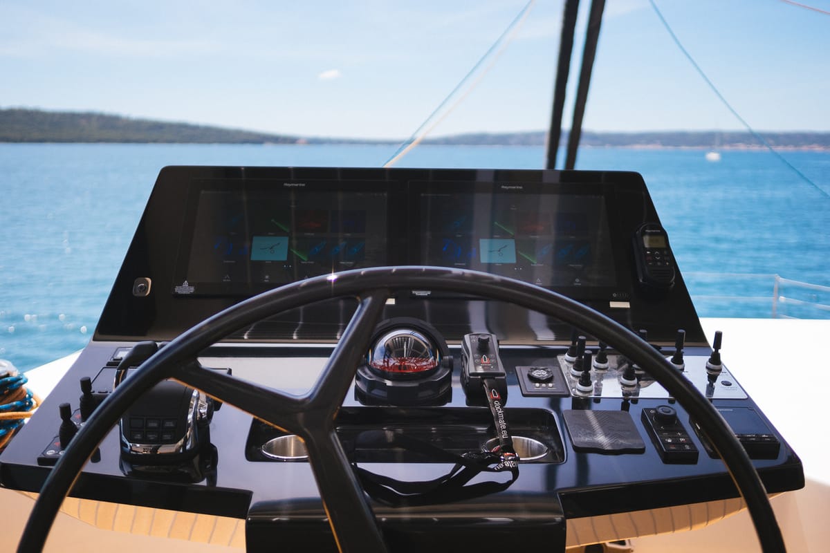 Cockpit of Dessus, a Sunreef Yachts Sunreef 60 catamaran at Grad Kaštela, Croatia