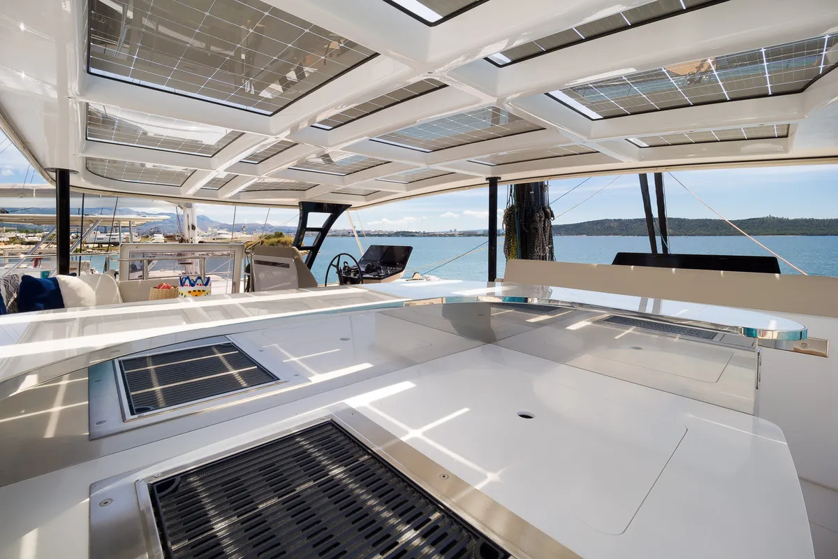 Deck of Dessus, a Sunreef Yachts Sunreef 60 catamaran at Grad Kaštela, Croatia