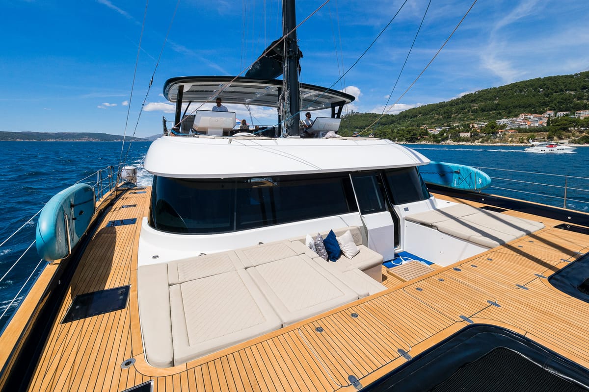 Deck of Dessus, a Sunreef Yachts Sunreef 60 catamaran at Grad Kaštela, Croatia