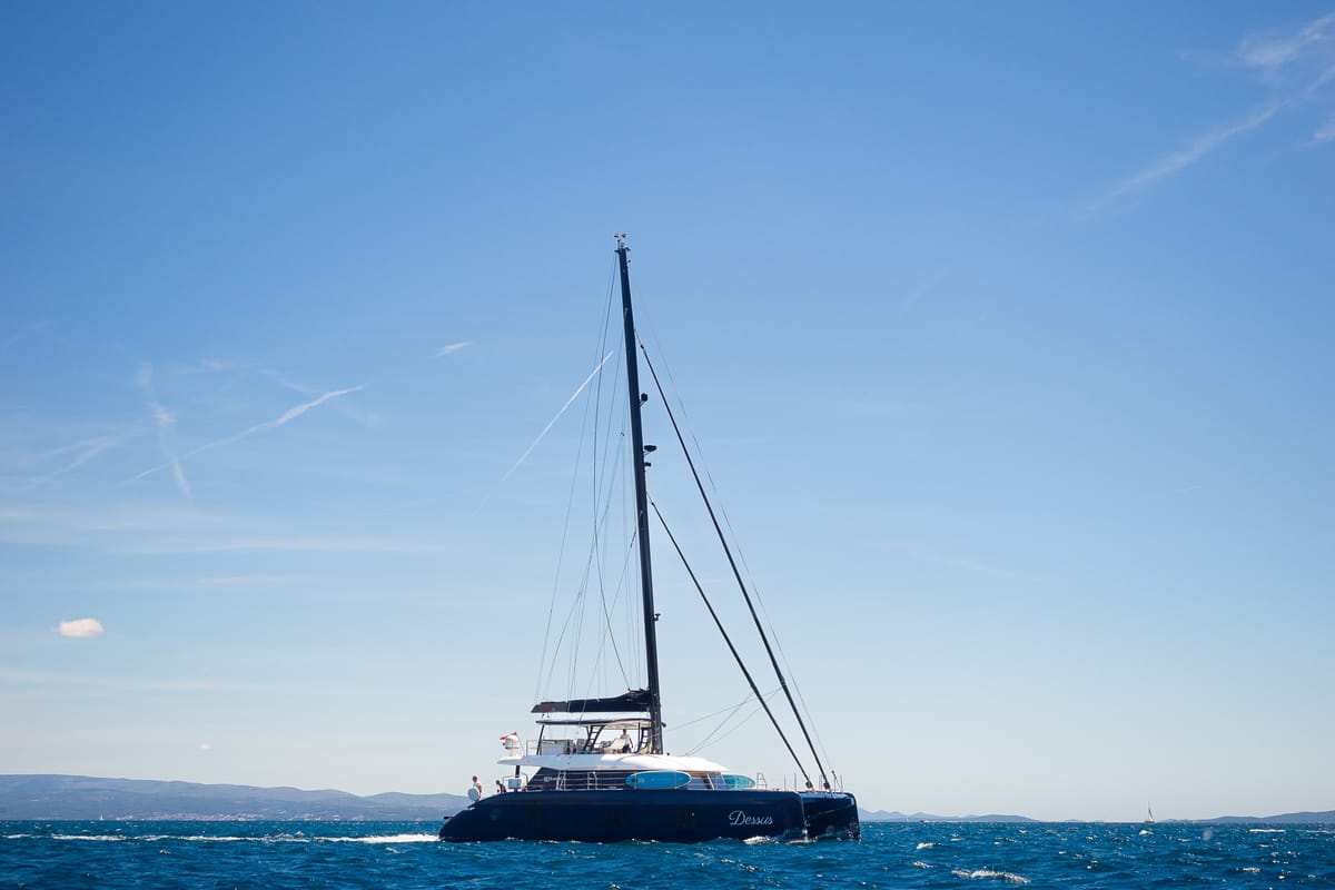 Exterior view of Dessus, a Sunreef Yachts Sunreef 60 catamaran at Grad Kaštela, Croatia