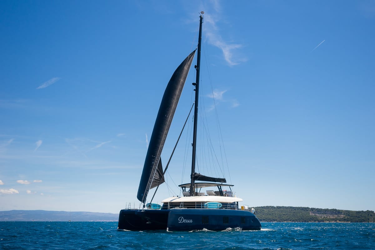 Exterior view of Dessus, a Sunreef Yachts Sunreef 60 catamaran at Grad Kaštela, Croatia