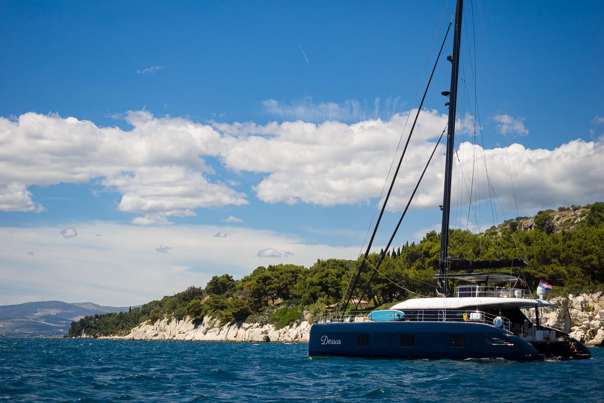 Exterior view of Dessus, a Sunreef Yachts Sunreef 60 catamaran at Grad Kaštela, Croatia