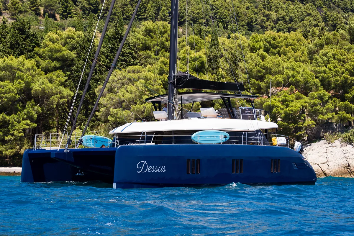 Exterior view of Dessus, a Sunreef Yachts Sunreef 60 catamaran at Grad Kaštela, Croatia