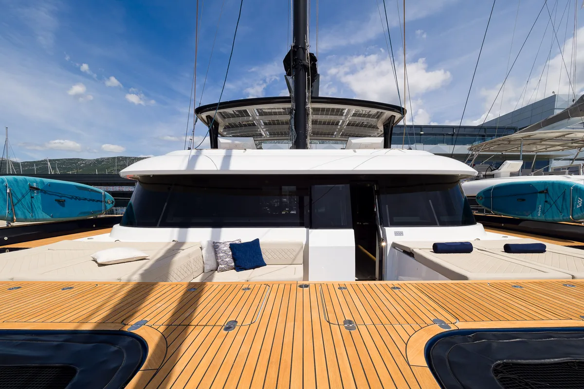 Deck of Dessus, a Sunreef Yachts Sunreef 60 catamaran at Grad Kaštela, Croatia