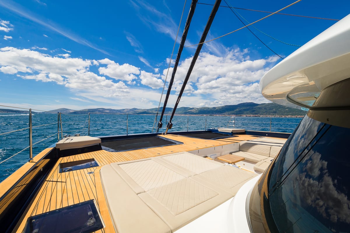 Deck of Dessus, a Sunreef Yachts Sunreef 60 catamaran at Grad Kaštela, Croatia