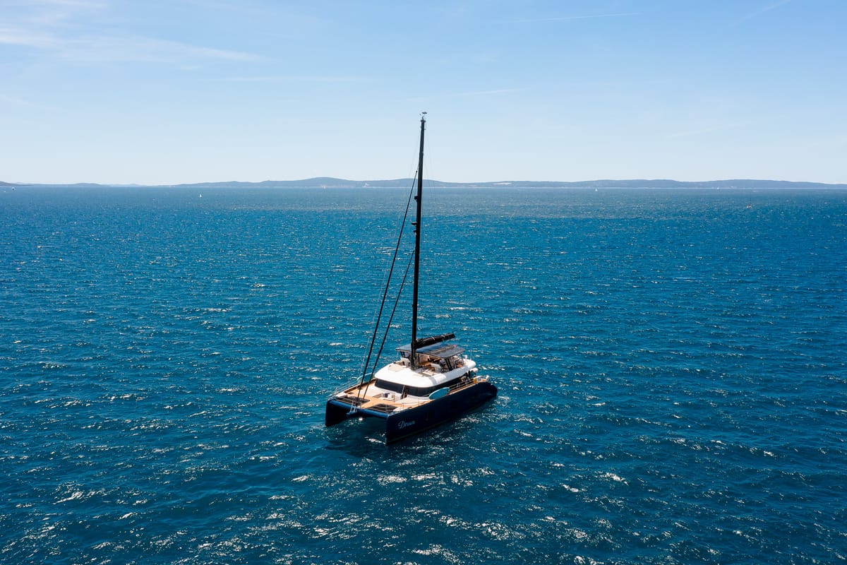 Exterior view of Dessus, a Sunreef Yachts Sunreef 60 catamaran at Grad Kaštela, Croatia