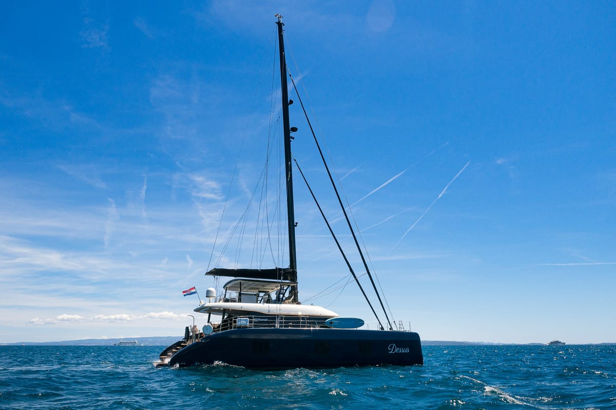 Exterior view of Dessus, a Sunreef Yachts Sunreef 60 catamaran at Grad Kaštela, Croatia