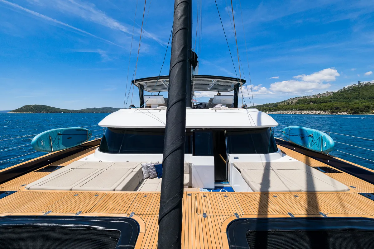 Deck of Dessus, a Sunreef Yachts Sunreef 60 catamaran at Grad Kaštela, Croatia