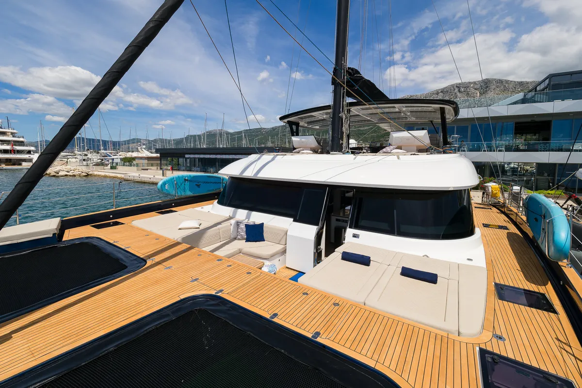 Deck of Dessus, a Sunreef Yachts Sunreef 60 catamaran at Grad Kaštela, Croatia