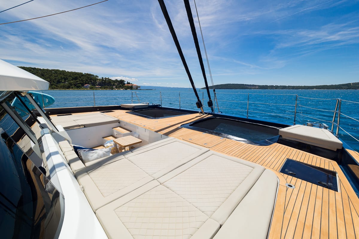 Deck of Dessus, a Sunreef Yachts Sunreef 60 catamaran at Grad Kaštela, Croatia
