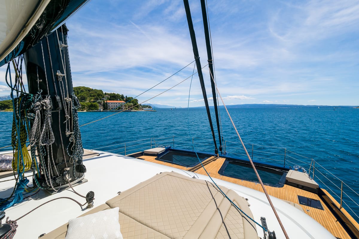 Deck of Dessus, a Sunreef Yachts Sunreef 60 catamaran at Grad Kaštela, Croatia