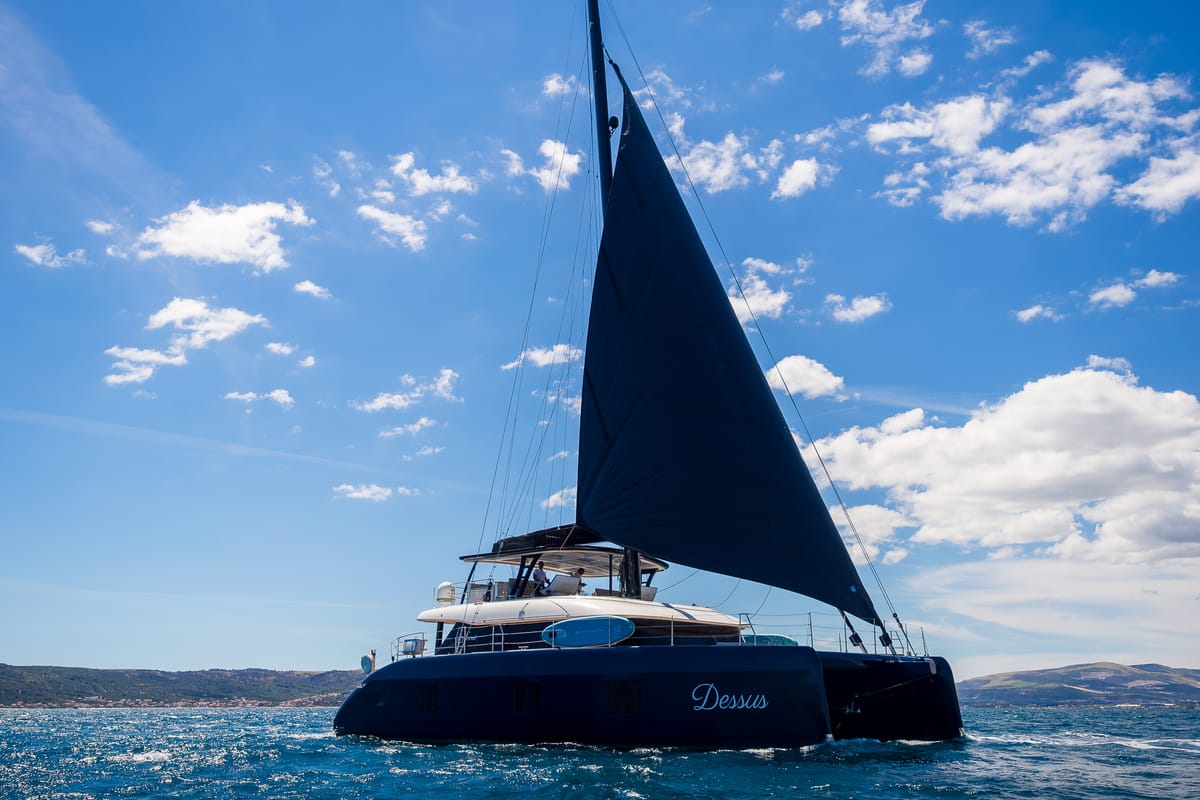 Exterior view of Dessus, a Sunreef Yachts Sunreef 60 catamaran at Grad Kaštela, Croatia