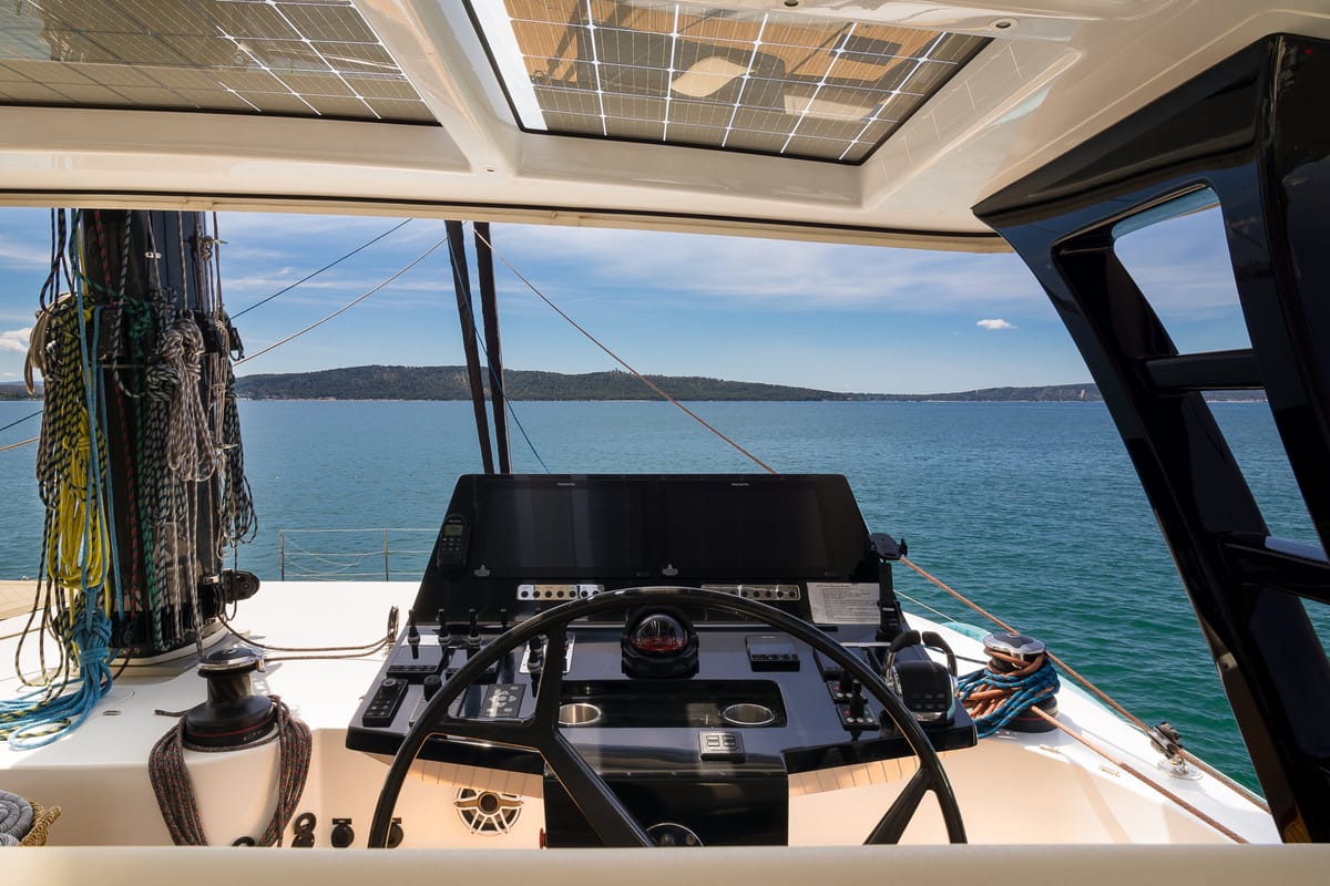 Cockpit of Dessus, a Sunreef Yachts Sunreef 60 catamaran at Grad Kaštela, Croatia