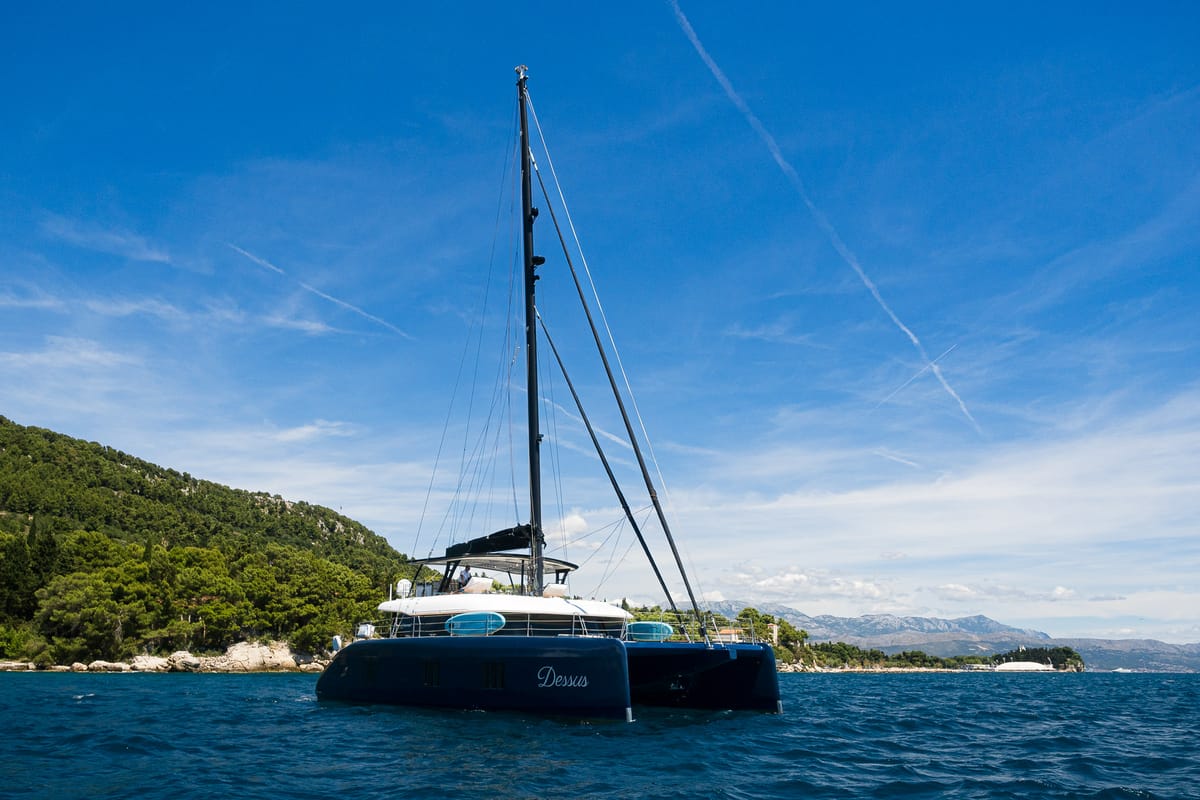 Exterior view of Dessus, a Sunreef Yachts Sunreef 60 catamaran at Grad Kaštela, Croatia