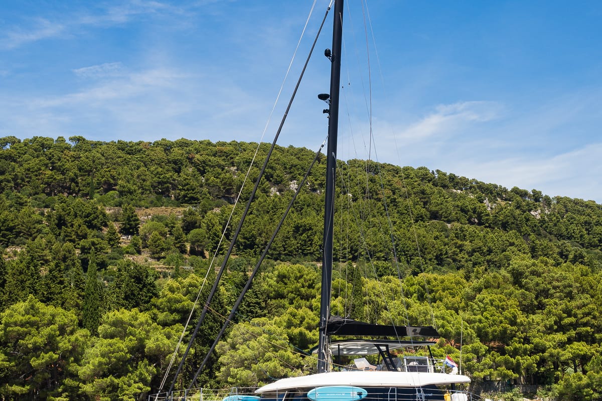Exterior view of Dessus, a Sunreef Yachts Sunreef 60 catamaran at Grad Kaštela, Croatia