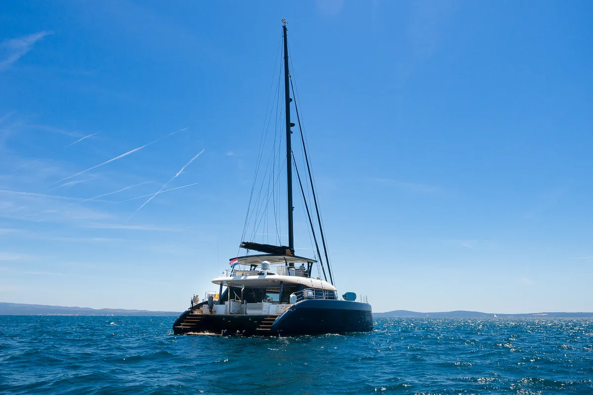 Exterior view of Dessus, a Sunreef Yachts Sunreef 60 catamaran at Grad Kaštela, Croatia