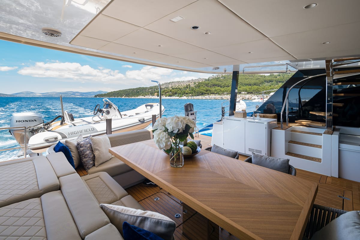 Deck of Dessus, a Sunreef Yachts Sunreef 60 catamaran at Grad Kaštela, Croatia