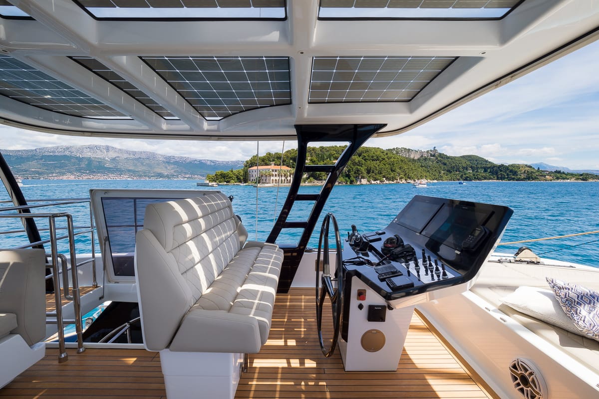 Cockpit of Dessus, a Sunreef Yachts Sunreef 60 catamaran at Grad Kaštela, Croatia