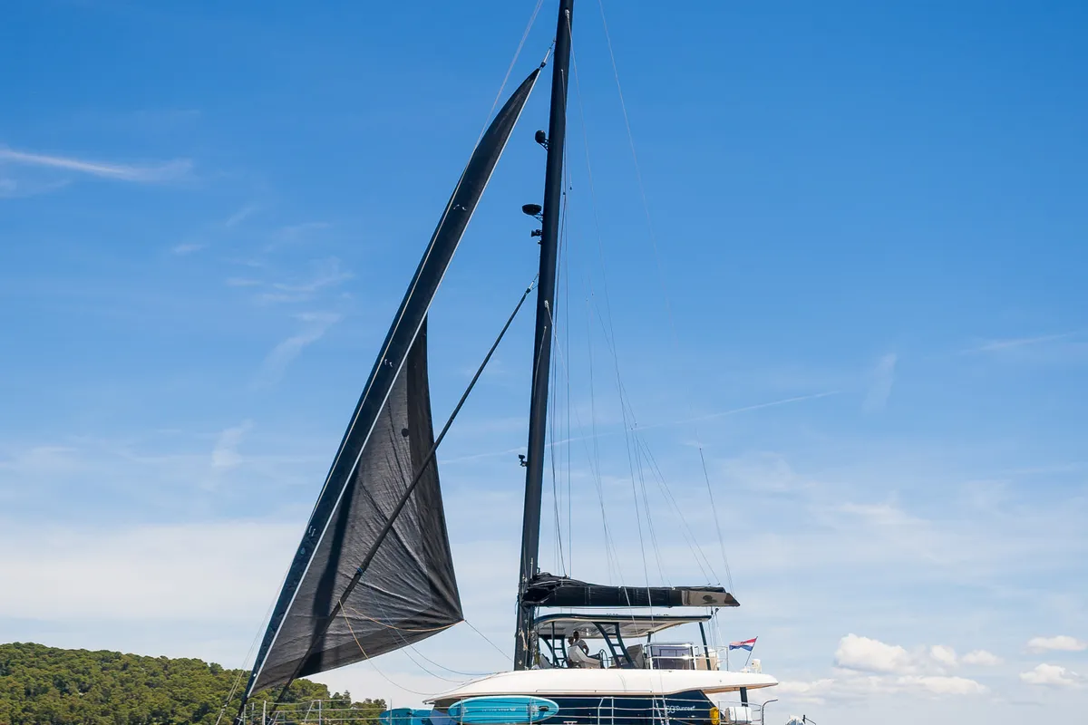Exterior view of Dessus, a Sunreef Yachts Sunreef 60 catamaran at Grad Kaštela, Croatia