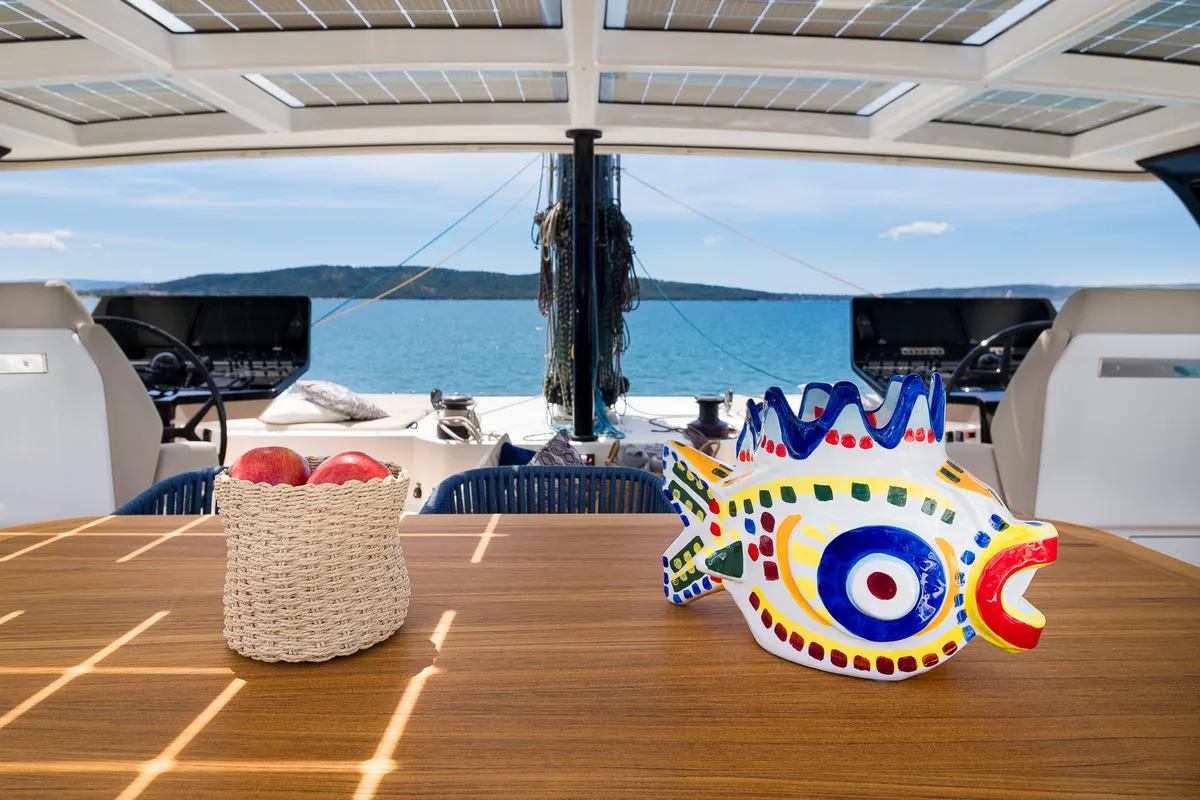 Exterior view of Dessus, a Sunreef Yachts Sunreef 60 catamaran at Grad Kaštela, Croatia