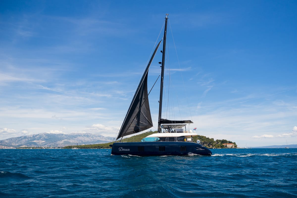 Deck of Dessus, a Sunreef Yachts Sunreef 60 catamaran at Grad Kaštela, Croatia