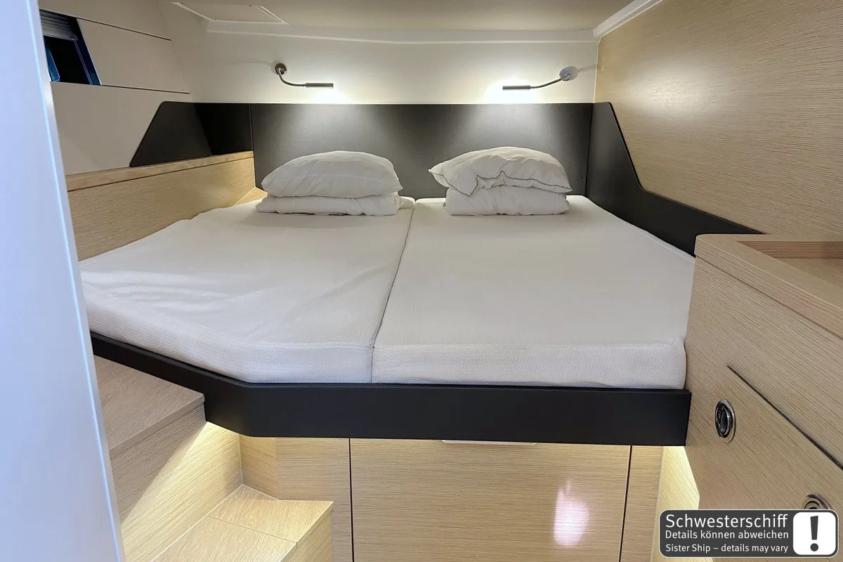 Cabin on Antares, a Hanse Yachts Hanse 460 sailboat at Palma de Mallorca, Spain