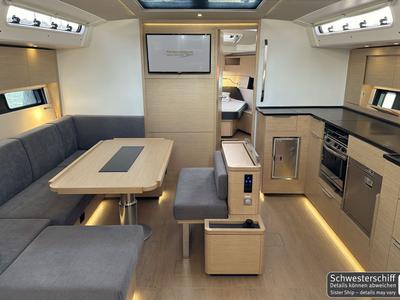 Salon of Antares, a Hanse Yachts Hanse 460 sailboat at Palma de Mallorca, Spain