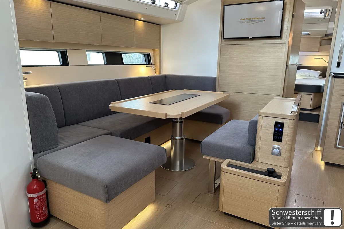Salon of Antares, a Hanse Yachts Hanse 460 sailboat at Palma de Mallorca, Spain
