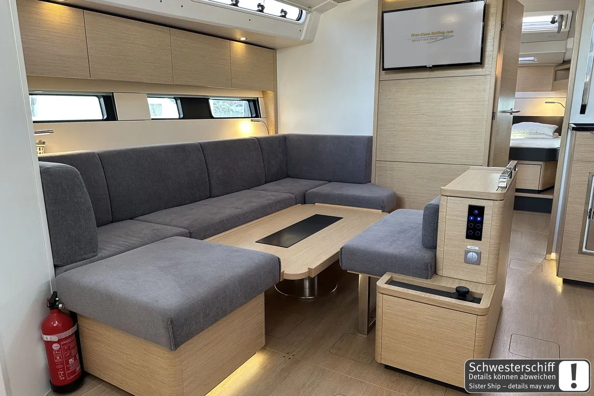 Salon of Antares, a Hanse Yachts Hanse 460 sailboat at Palma de Mallorca, Spain