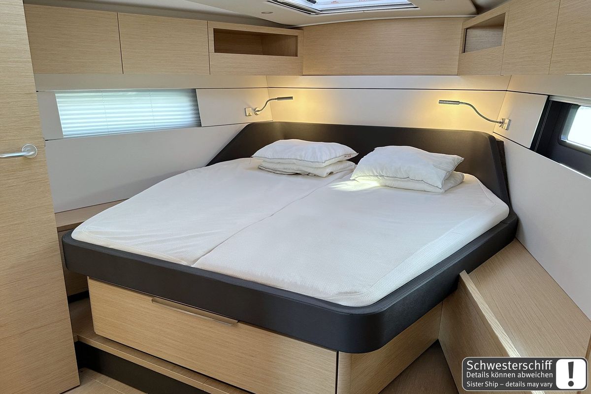 Cabin on Antares, a Hanse Yachts Hanse 460 sailboat at Palma de Mallorca, Spain