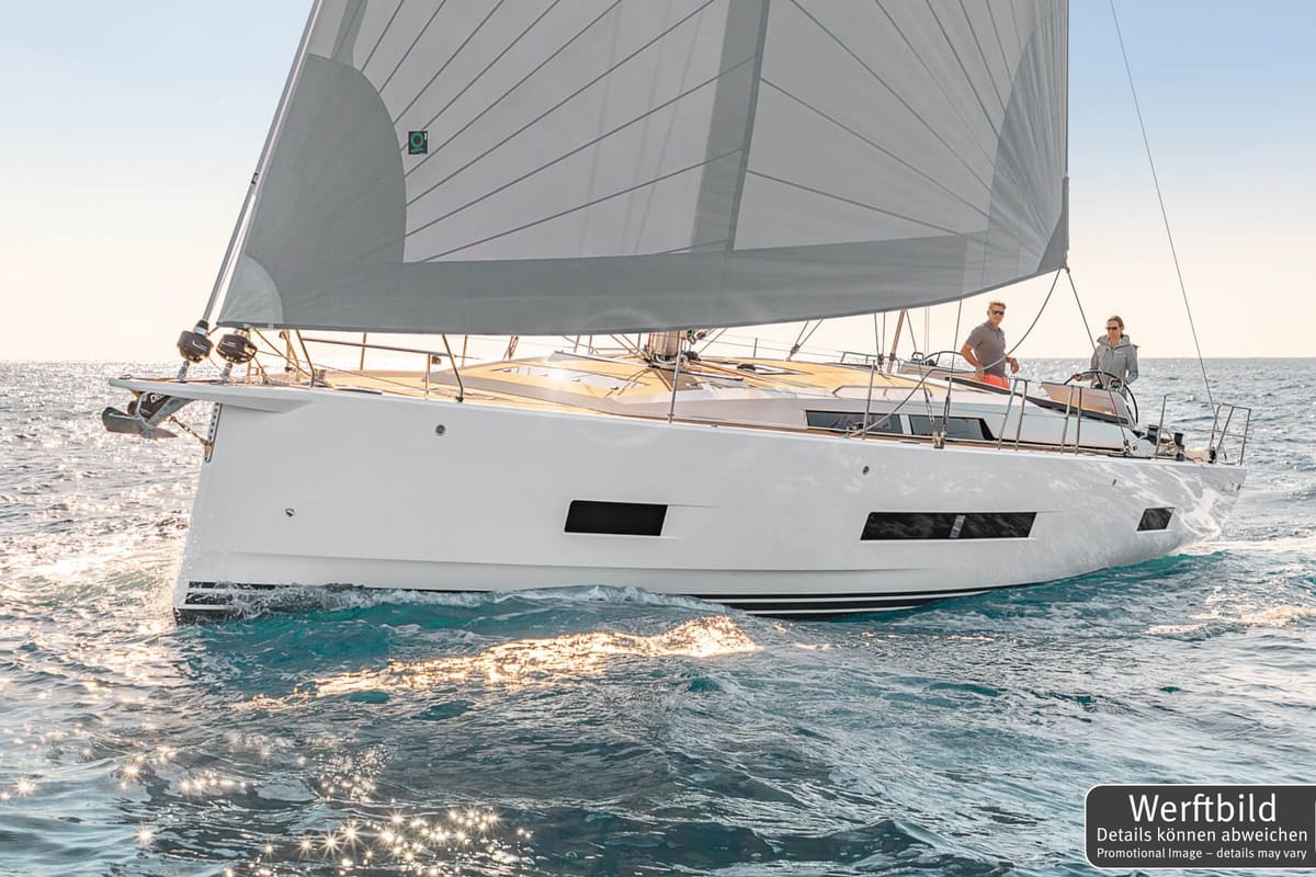 Exterior view of Antares, a Hanse Yachts Hanse 460 sailboat at Palma de Mallorca, Spain