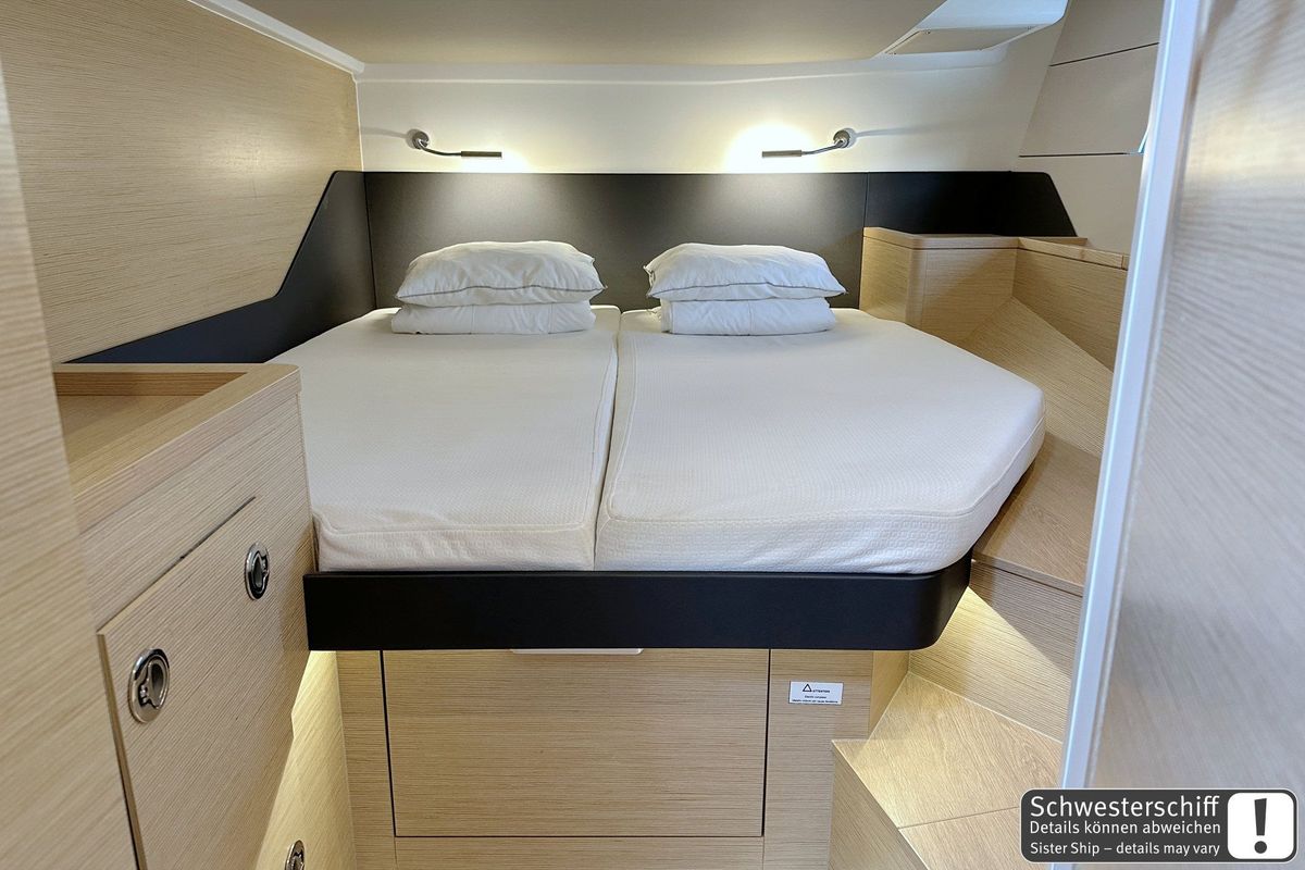 Cabin on Antares, a Hanse Yachts Hanse 460 sailboat at Palma de Mallorca, Spain