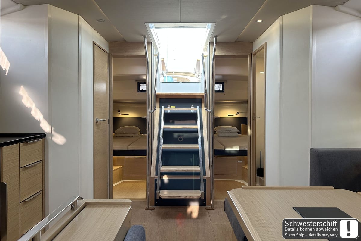 Salon of Antares, a Hanse Yachts Hanse 460 sailboat at Palma de Mallorca, Spain